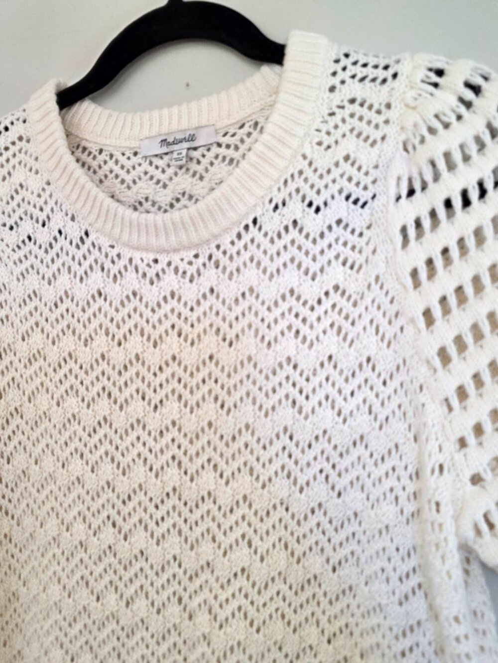 Madewell Atwater Crochet Pointelle Knit Short Sleeve Sweater Tee Cream | XS